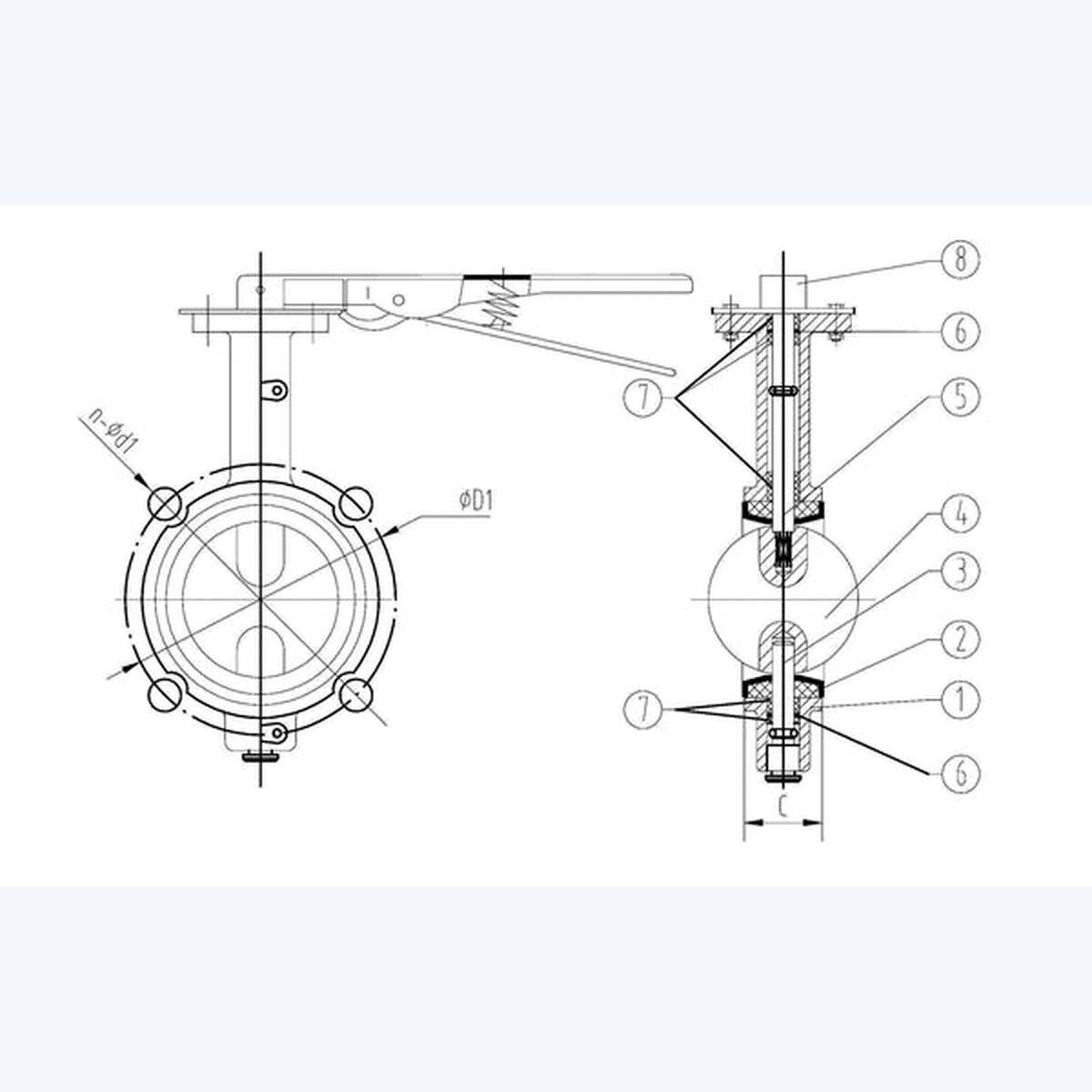 Half Shaft Wafer Butterfly Valve Without Pin
