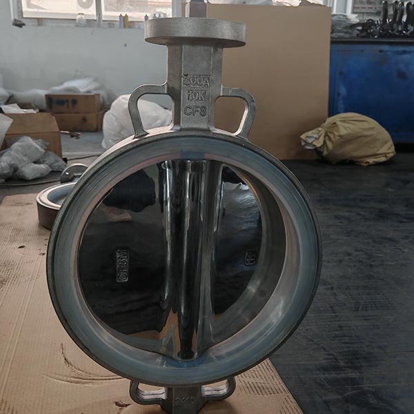 Double Shaft Polished Disc CF8 Body Silicon Rubber Wafer JIS 10K Butterfly Valve