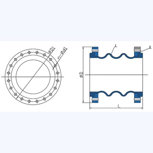 Double ball rubber expansion joint technical drawing