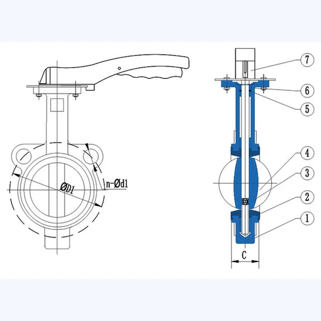 Aluminium Butterfly Valve technical drawing