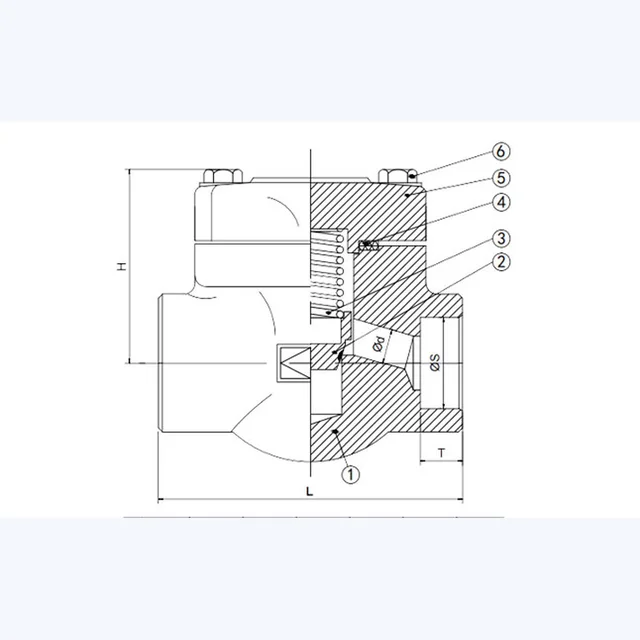 H61H Check Valve technical drawing